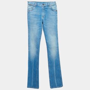 Pre Owned Gucci Blue Washed Denim High-Rise Jeans S Waist 26"