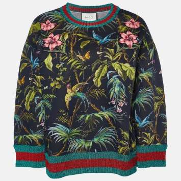 Pre Owned Gucci Black Printed Cotton Knit Sweatshirt M