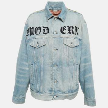 Gucci Blue Denim Embroidered Denim Jacket M