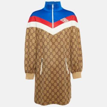 Pre Owned Gucci Brown Monogram Print Jersey Color Block Oversized T-Shirt XXL