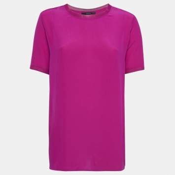 Pre Owned Gucci Magenta Pink Silk Open Back T-Shirt S
