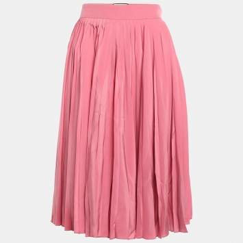 Pre Owned Gucci Pink Pleated Silk Midi Skirt M