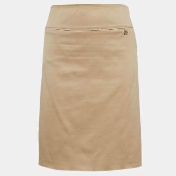 Pre Owned Gucci Brown Cotton GG Badge Detail Knee-Length Skirt M
