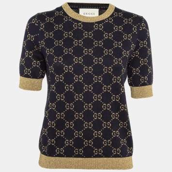 Pre Owned Gucci Navy Blue Zima Lurex Knit Top M
