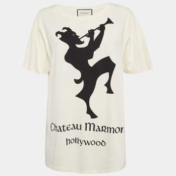 Pre Owned Gucci Cream Chateau Marmont Print Jersey T-Shirt S