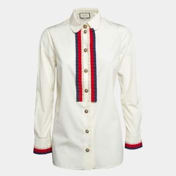 Pre Owned Gucci Off-White Cotton Ruffled Shirt M
