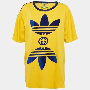 Pre Owned Gucci x adidas Yellow Printed Cotton Oversize T-Shirt L