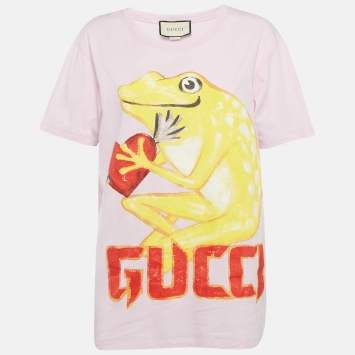 Pre Owned Gucci Pink Frog Print Cotton Knit T-Shirt S