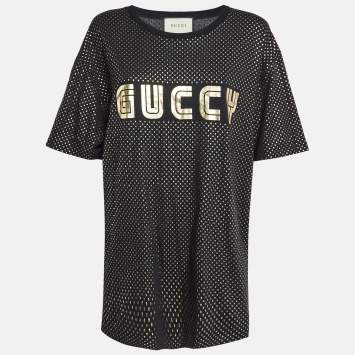 Pre Owned Gucci Black Star Print 'Guccy' Crew Neck T Shirt XXL