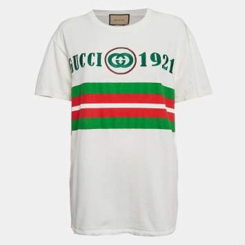 Pre Owned Gucci White Embroidered Cotton Knit T-Shirt M