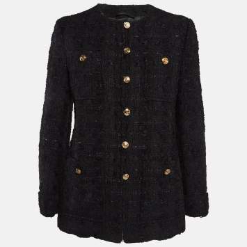 Pre Owned Gucci Black Tweed Button Front Jacket M