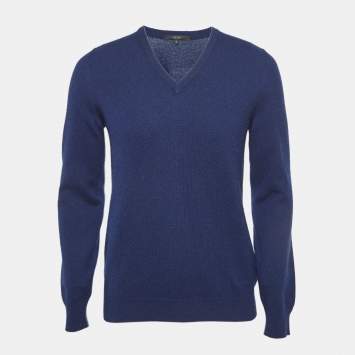 Pre Owned Gucci Navy Blue Cashmere Knit V-Neck Sweater S