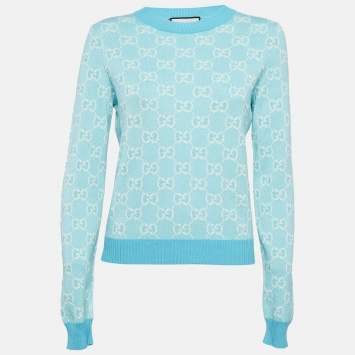 Pre Owned Gucci Blue Zima Jacquard Wool Blend Sweater S