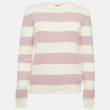Pre Owned Gucci Pink/Cream Stripe Wool Sweater XS