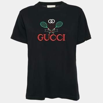 Pre Owned Gucci Black Embroidered Knit Round Neck T-Shirt S