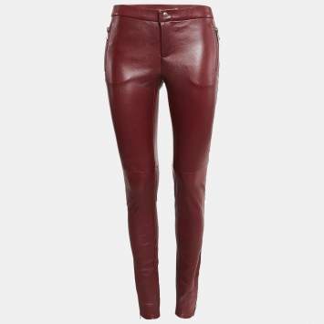 مملوكة مسبقًا Gucci Burgundy Leather Skinny Pants S