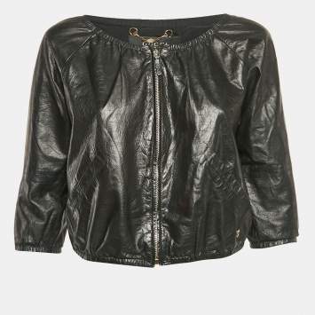 مملوكة مسبقًا Gucci Black Genuine Leather Zip-Up Jacket S