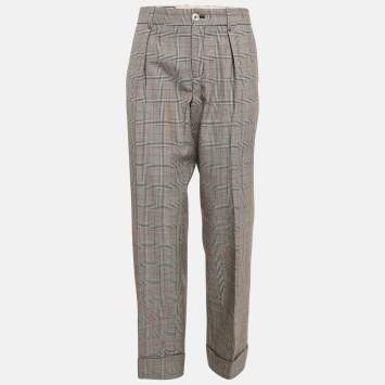 Pre Owned Gucci Grey Plaid Wool Trousers M