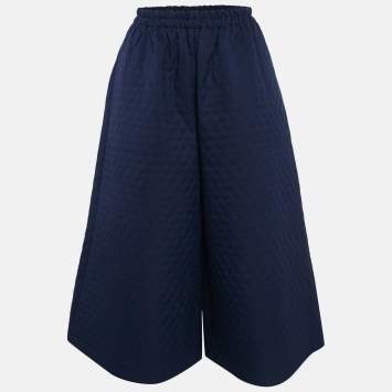 Pre Owned Gucci Navy Blue Quilted Crepe Culottes S 