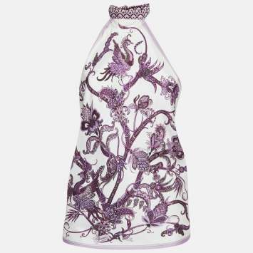 Pre Owned Gucci Printed Silk Tie-Up Detail Halter Top One Size 