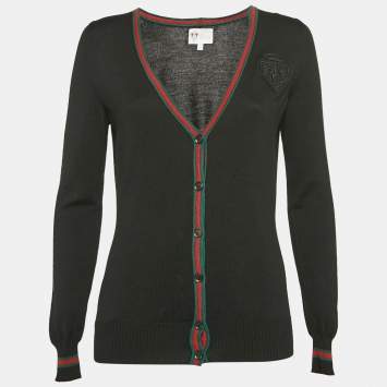 Pre Owned Gucci Black Equestrian Patch Knit Cardigan XS