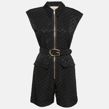 Pre Owned Gucci Black GG Supreme Jacquard Belted Playsuit S