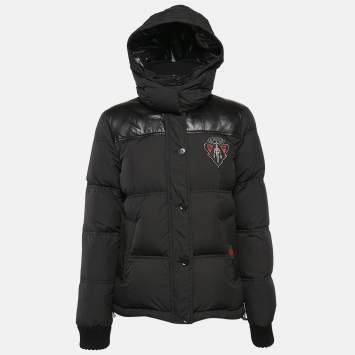 Pre Owned Gucci Black Nylon Hooded Equestrian Crest Down Jacket M