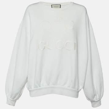 Pre Owned Gucci White Tennis Embroidered Cotton Knit Sweatshirt M