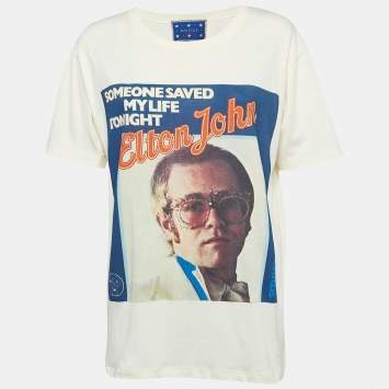 Pre Owned Gucci Cream  Elton John Printed Jersey T-Shirt M