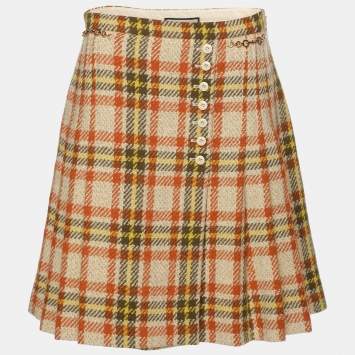 Pre Owned Gucci Multicolor Checkered Wool Blend Horsebit Mini Skirt M