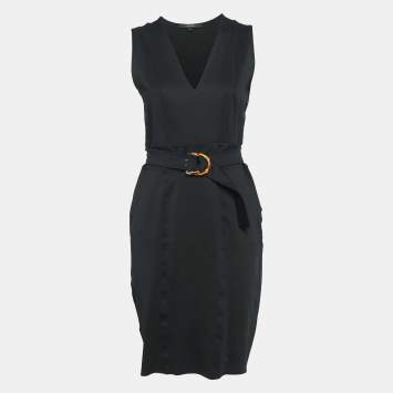 Pre Owned Gucci Black Jersey Belted Sleeveless Mini Dress L
