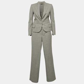 Pre Owned Gucci Grey Patterned Wool Single Breasted Suit Set S