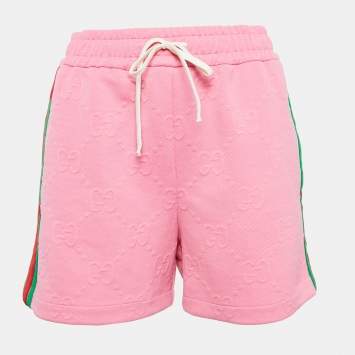 Pre Owned Gucci Pink GG Jacquard Jersey Web Stripe Shorts S