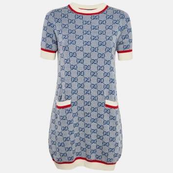 مملوكة مسبقًا Gucci Blue GG Supreme Jacquard Knit Mini Dress S