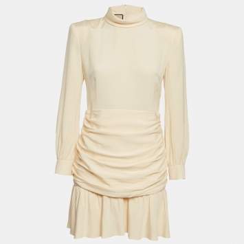 Pre Owned Gucci Yellow Silk Ruched Detail Mini Dress M