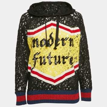 Pre Owned Gucci Black Modern Future Sequin Embroidered Lace Hoodie XXS
