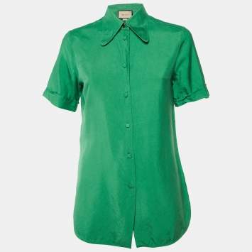 Pre Owned Gucci Green Silk Button Front Shirt S