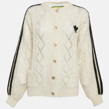 Pre Owned Gucci X Adidas Ivory Mohair Knit Button Front Cardigan L