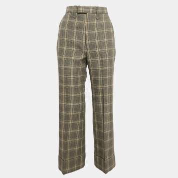 Pre Owned Gucci Grey/Beige Prince of Wales Checks Wool Blend Tapered Trousers S