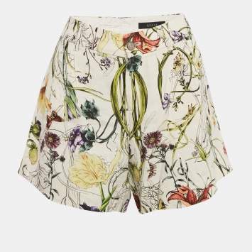 Pre Owned Gucci White Floral Print Linen Shorts S