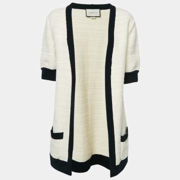 Pre Owned Gucci Cream Wool & Cotton Knit Open Front Cardigan L