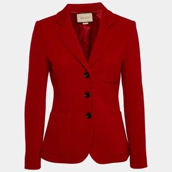 Pre Owned Gucci Red Wool Regular Fit Single Breasted Blazer S