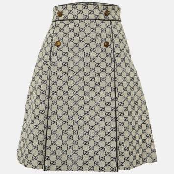 Pre Owned Gucci Ecru GG Jacquard Canvas A-Line Skirt S