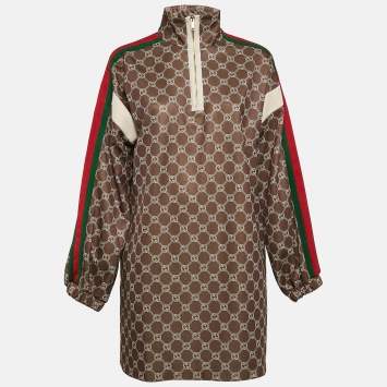 Pre Owned Gucci Khaki Green GG Supreme Logo Print Mini High Neck Dress M