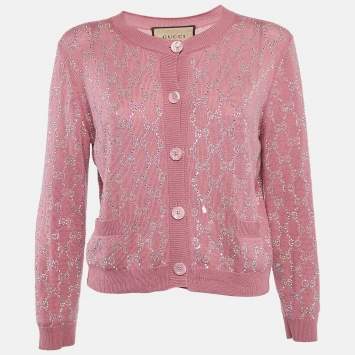 Pre Owned Gucci Pink Studded Wool Button Front Cardigan M