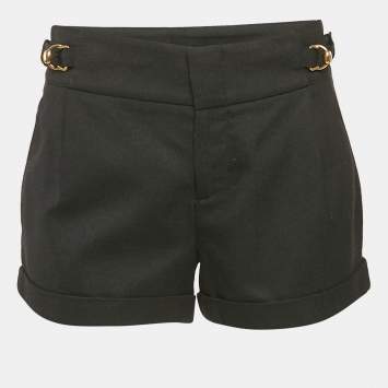 Pre Owned Gucci Black Wool Adjustable Waist Detail Shorts S