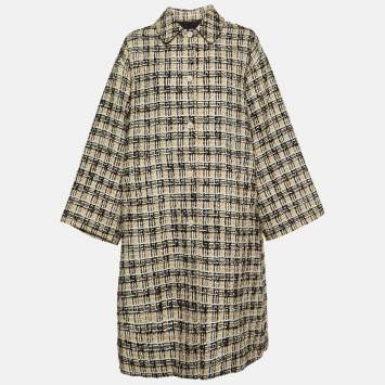 Pre Owned Gucci Beige Tweed Button Front Long Coat M