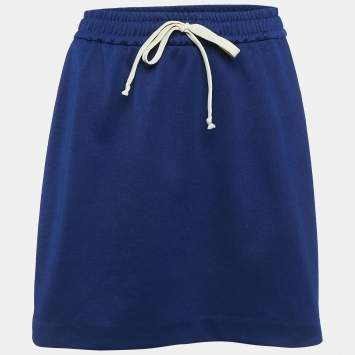 مملوكة مسبقًا Gucci Navy Blue GG Side Stripe Jersey Mini Skirt M