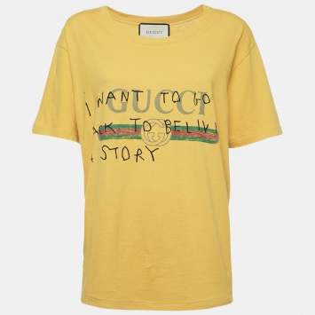 Pre Owned Gucci Yellow Vintage Logo Print Jersey Distressed T-Shirt M