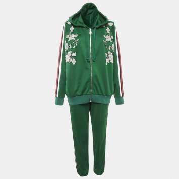 Gucci Green Floral Embroidered Cotton Blend Knit Tracksuit XL/L